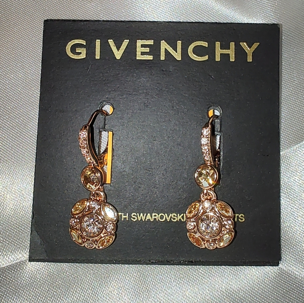 Givenchy Rose Gold Tone Swarovski Crystal Lever Back Earrings